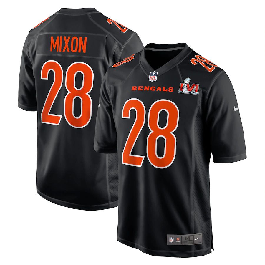 Men Cincinnati Bengals 28 Joe Mixon Nike Black Super Bowl LVI Bound Game Fashion NFL Jersey